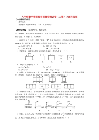 九年级数学素质教育质量检测试卷(二模)上海科技版试卷
