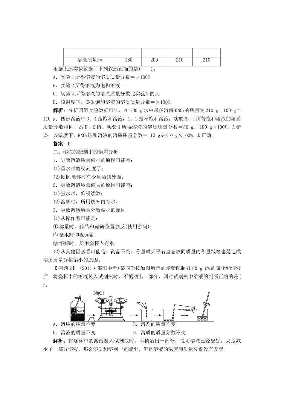 九年级化学上册 32 溶液组成的定量表示复习 (新版)鲁教版试卷_第2页
