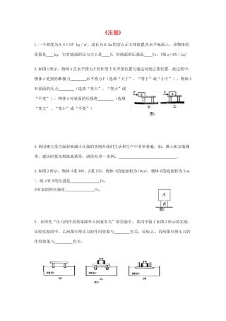九年级物理 压强达标测试试卷