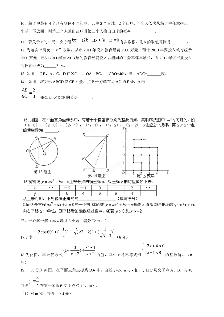 九年级数学下学期第二次月考试卷试卷(00002)_第2页
