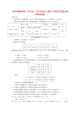 天津市静海县 高二数学4月学生学业能力调研测试试卷 文试卷