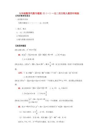 九年级数学代数专题复 习(一)—元二次方程人教四年制版试卷