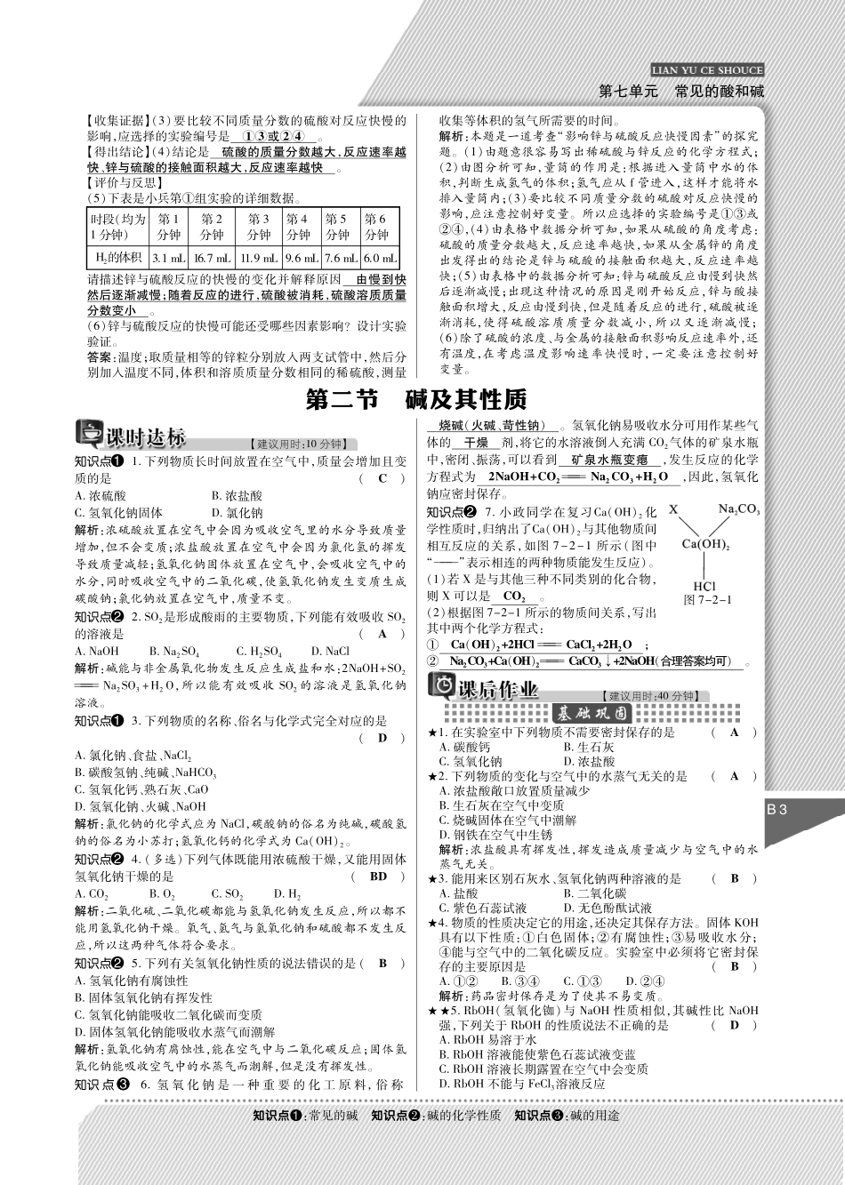 九年级化学下册(第七单元 常见的酸和碱)练与测手册(pdf)(新版)鲁教版试卷_第3页