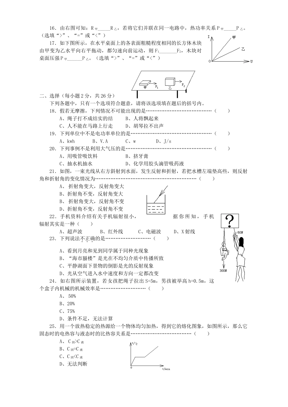 初三物理第一次模拟考试 试题_第2页