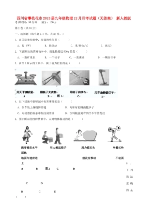 四川省攀枝花市届九年级物理12月月考试卷 新人教版试卷