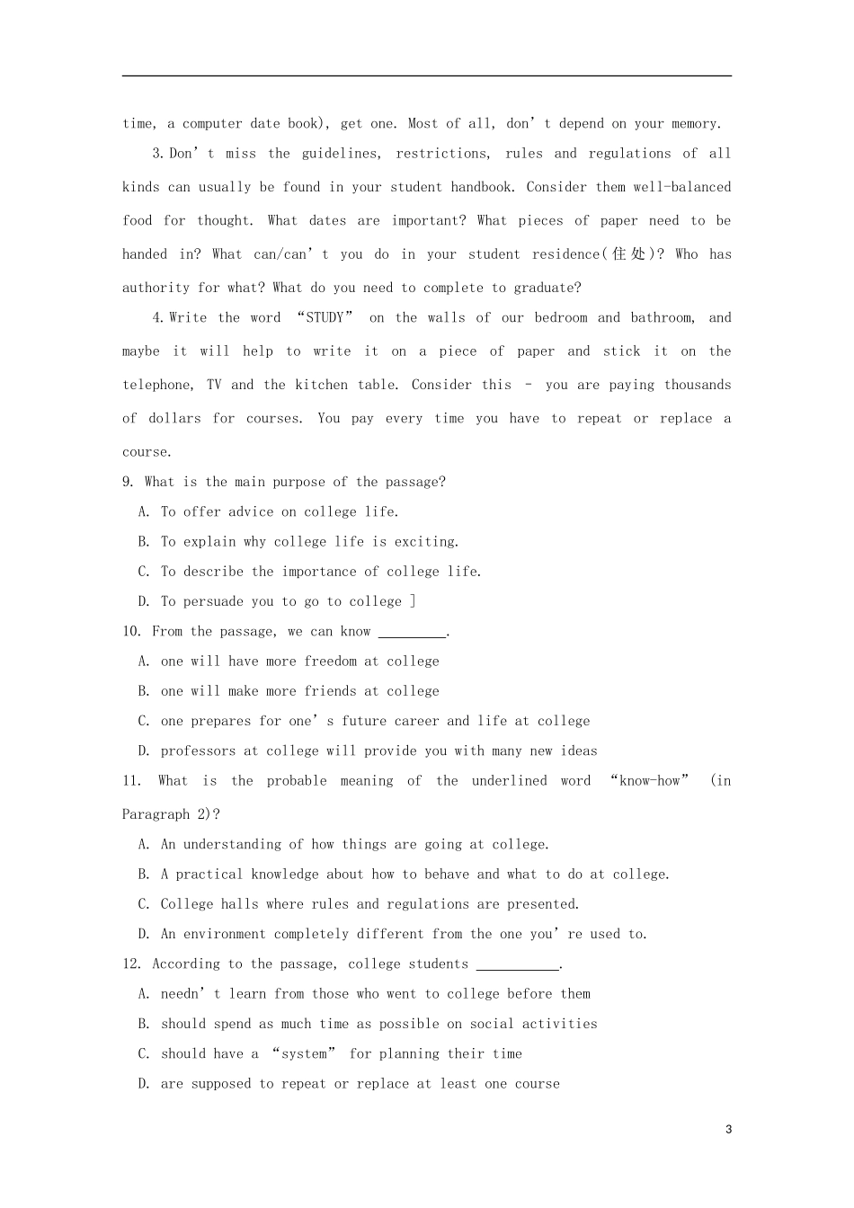 江苏省常熟市2014高考英语一轮-阅读理解暑假训练题(7)_第3页