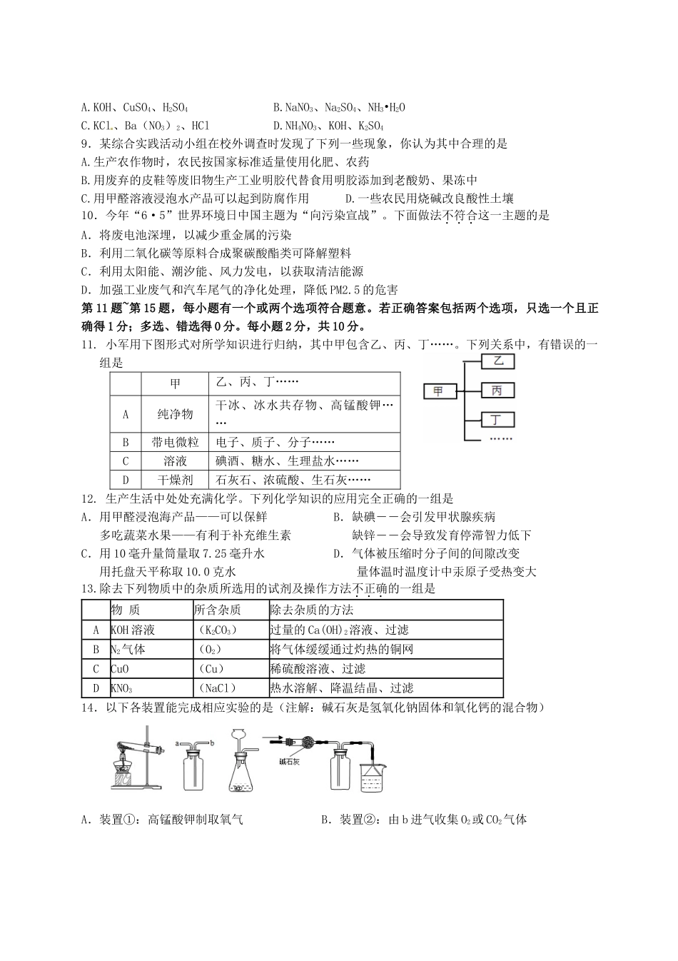 九年级化学阶段性测试试卷(二)试卷_第2页