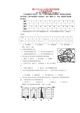 四川省宜宾县横江片区八年级地理下学期学情测试期中试卷