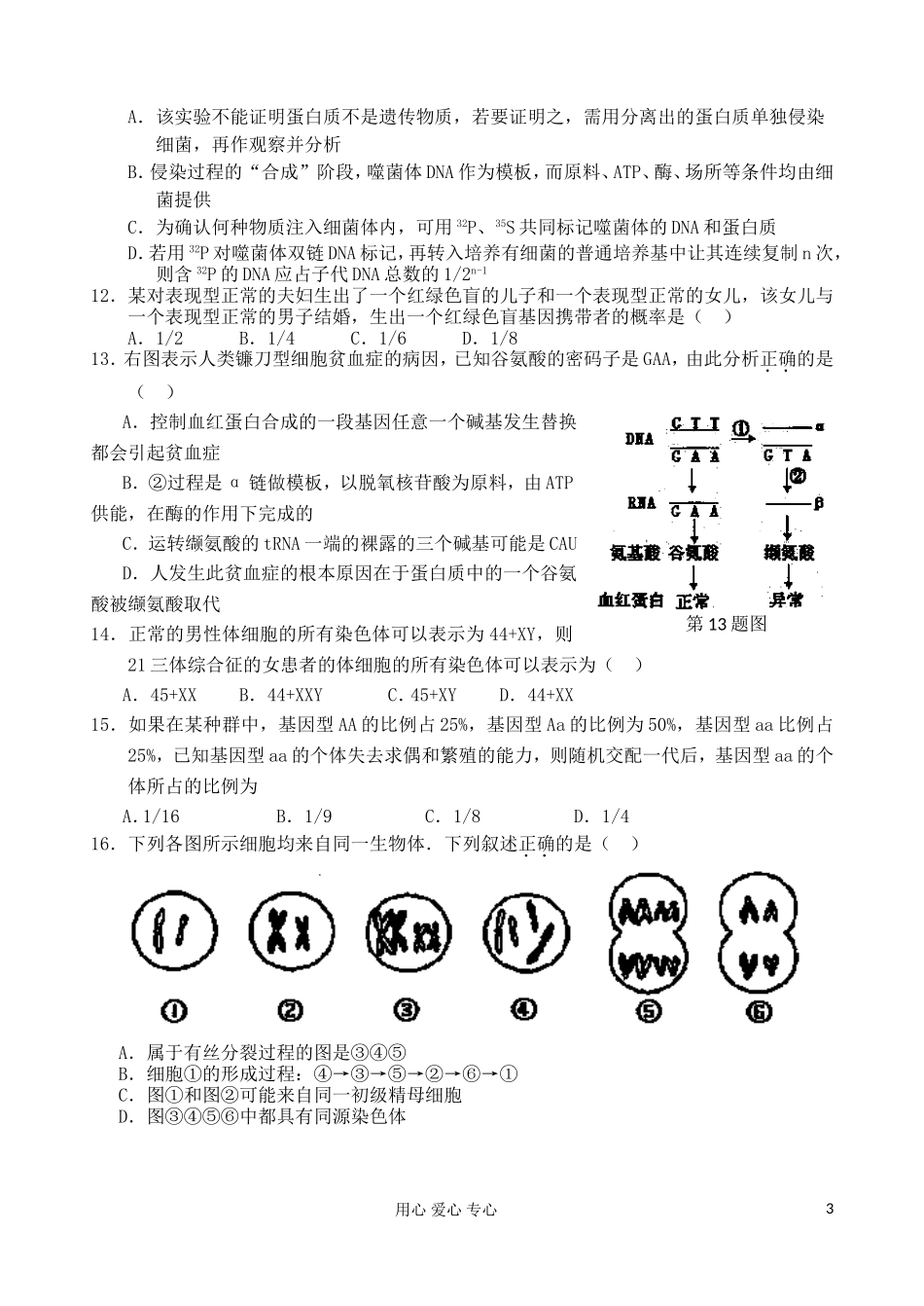 浙江省宁波万里国际学校2010-2011学年高二生物下学期期末考试试题_第3页