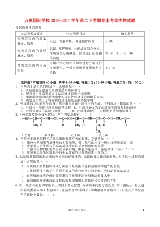 浙江省宁波万里国际学校2010-2011学年高二生物下学期期末考试试题