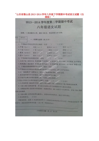 山东省微山县八年级语文下学期期中试卷试卷