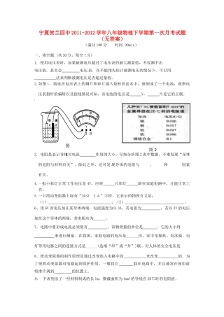宁夏贺兰四中八年级物理下学期第一次月考试卷