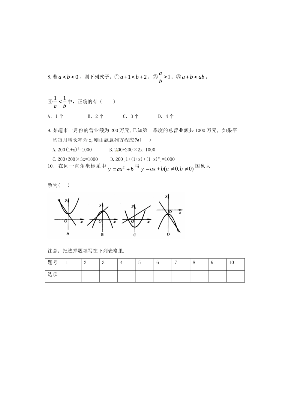 四川省攀枝花市届九年级数学3月月考试卷_第2页