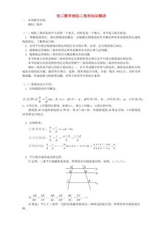 初三数学相似三角形知识精讲 人教版 试题