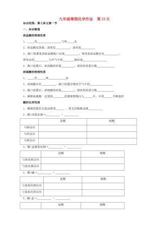 九年级化学上学期寒假作业 第15天 鲁教版试卷