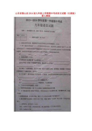 山东省微山县九年级语文上学期期中试卷新人教版试卷