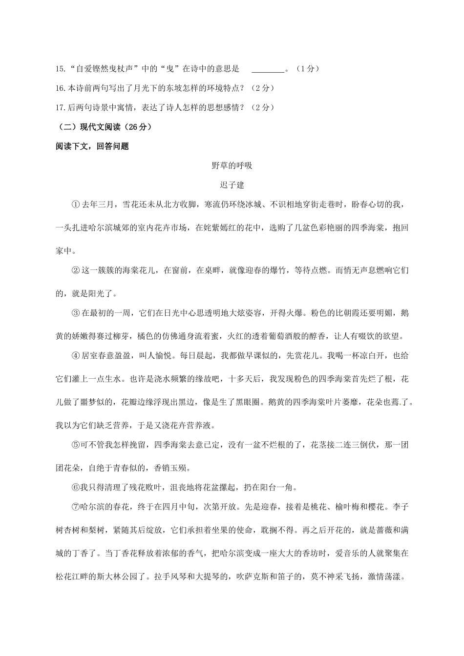 吉林省吉林市届九年级语文上学期期末试卷_第3页