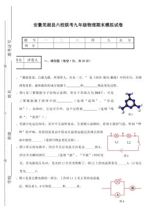 安徽芜湖县六校联考九年级物理期末模拟试卷试卷