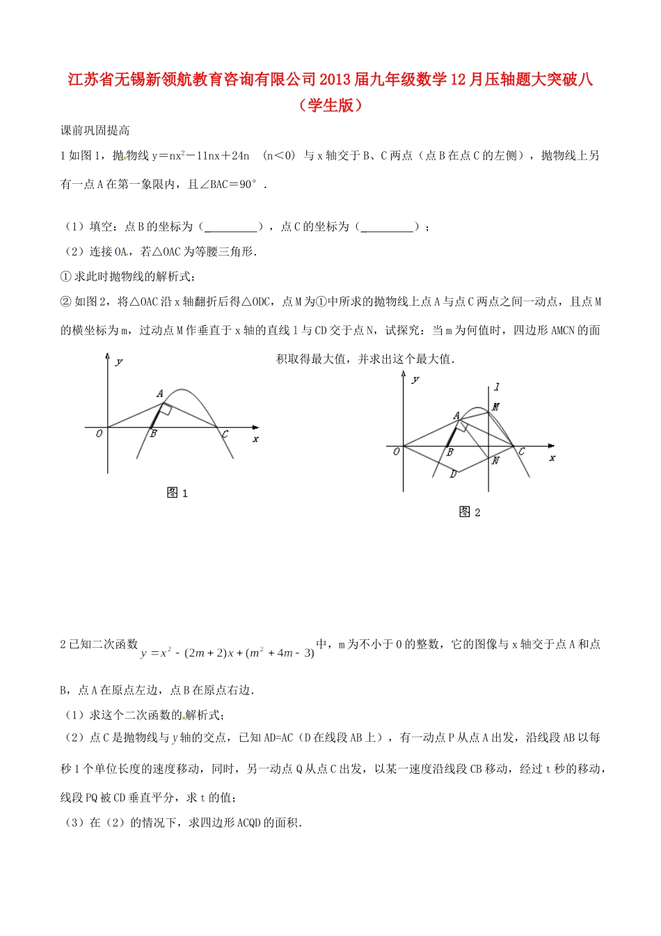 九年级数学12月压轴题大突破八(学生版)试卷_第1页