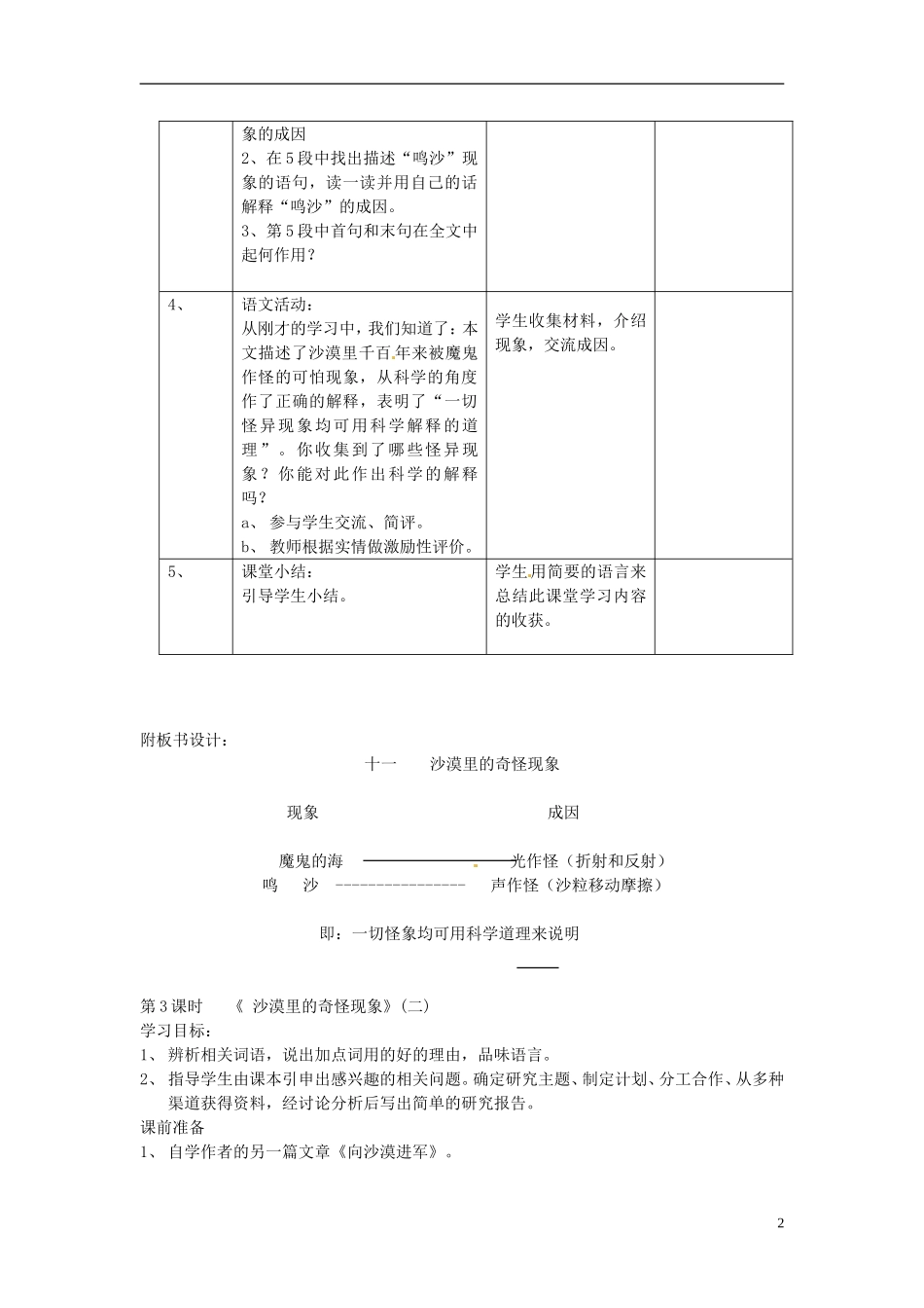 江苏省常州市西夏墅中学八年级语文下册《沙漠里的奇怪现象》教案-苏教版_第2页