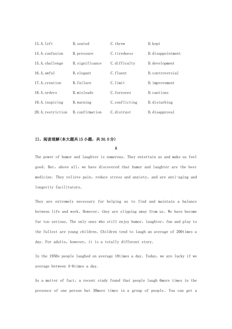 山东省德州市高三英语国庆前周练试卷(930)试卷_第3页