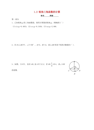 九年级数学下册 12 锐角三角函数的计算巩固训练 (新版)浙教版试卷