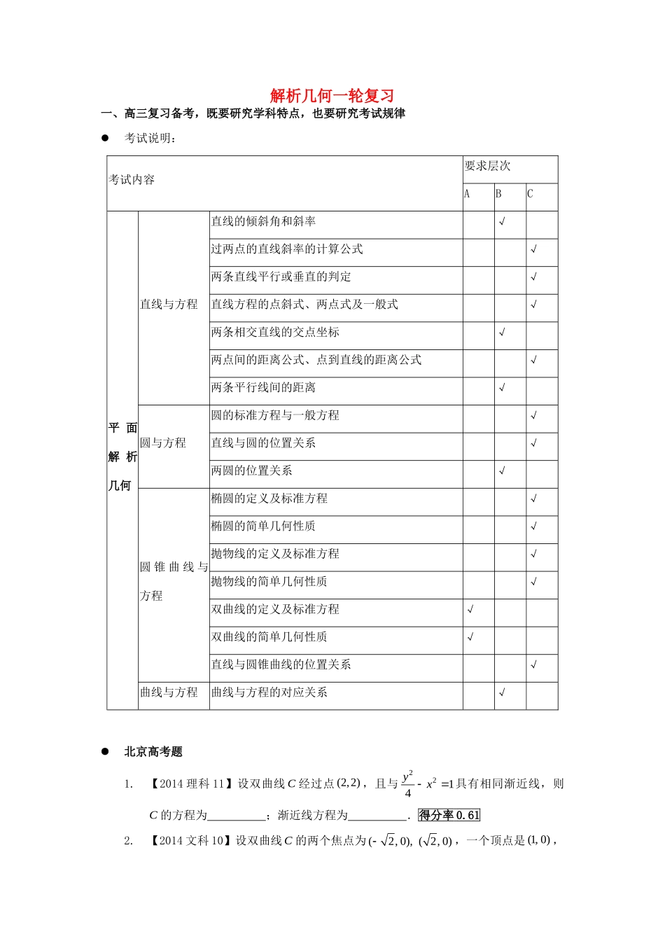 北京市海淀区高三数学一轮复习 解析几何讲义 试题_第1页