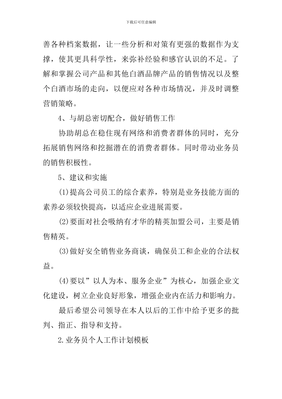业务员个人工作计划模板_第2页