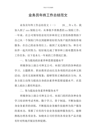 业务员年终工作总结范文