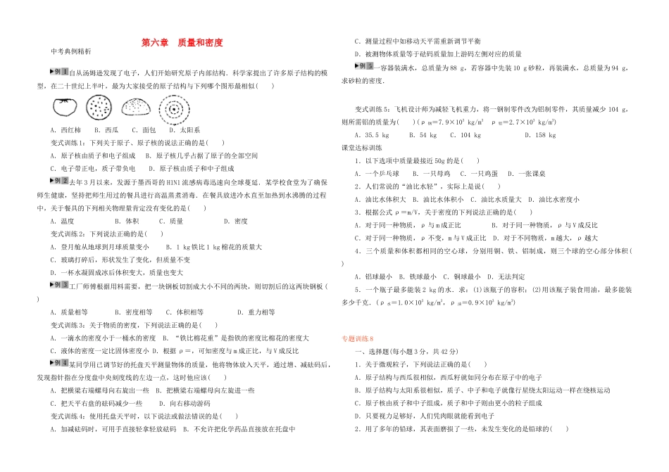 中考物理第一轮复习 第六章 质量和密度试卷_第1页