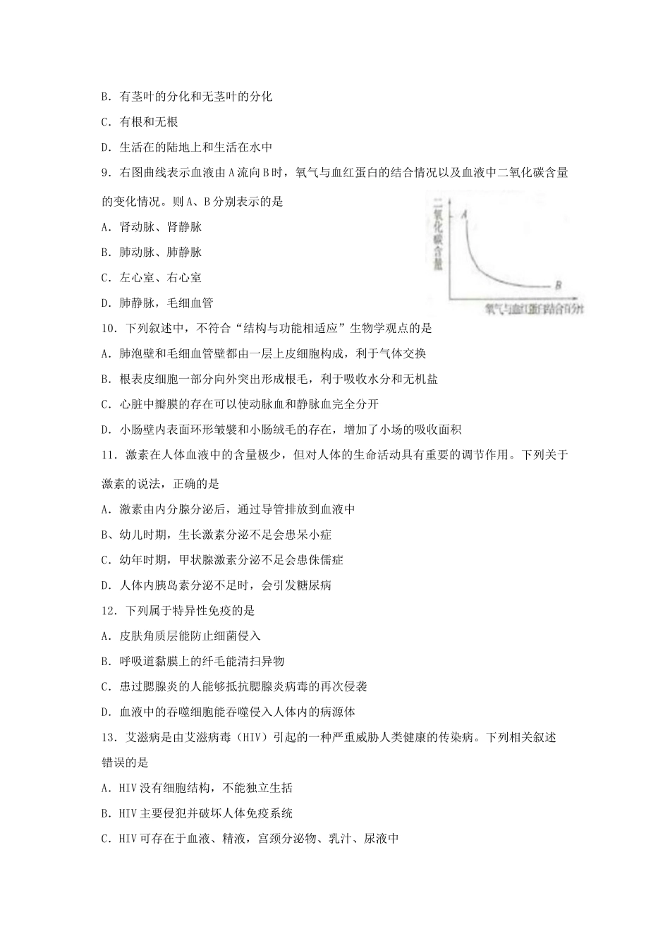 山东省菏泽市中考生物真题试卷试卷(00002)_第3页