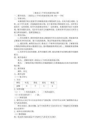 小学人教四年级数学1格表示1个单位的条形统计图教学设计