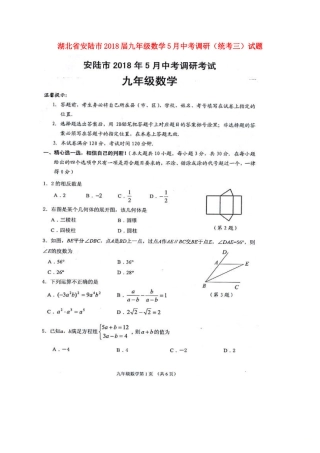 九年级数学5月中考调研(统考三)试卷试卷