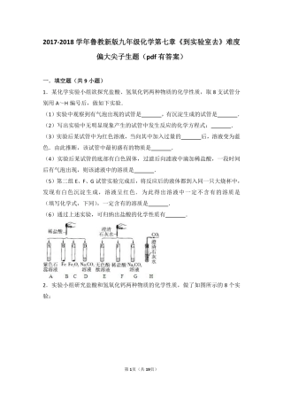 九年级化学下册 第七章 常见的酸和碱(到实验室去 探究酸和碱的化学性质)难度偏大尖子生题(pdf，含解析)(新版)鲁教版试卷