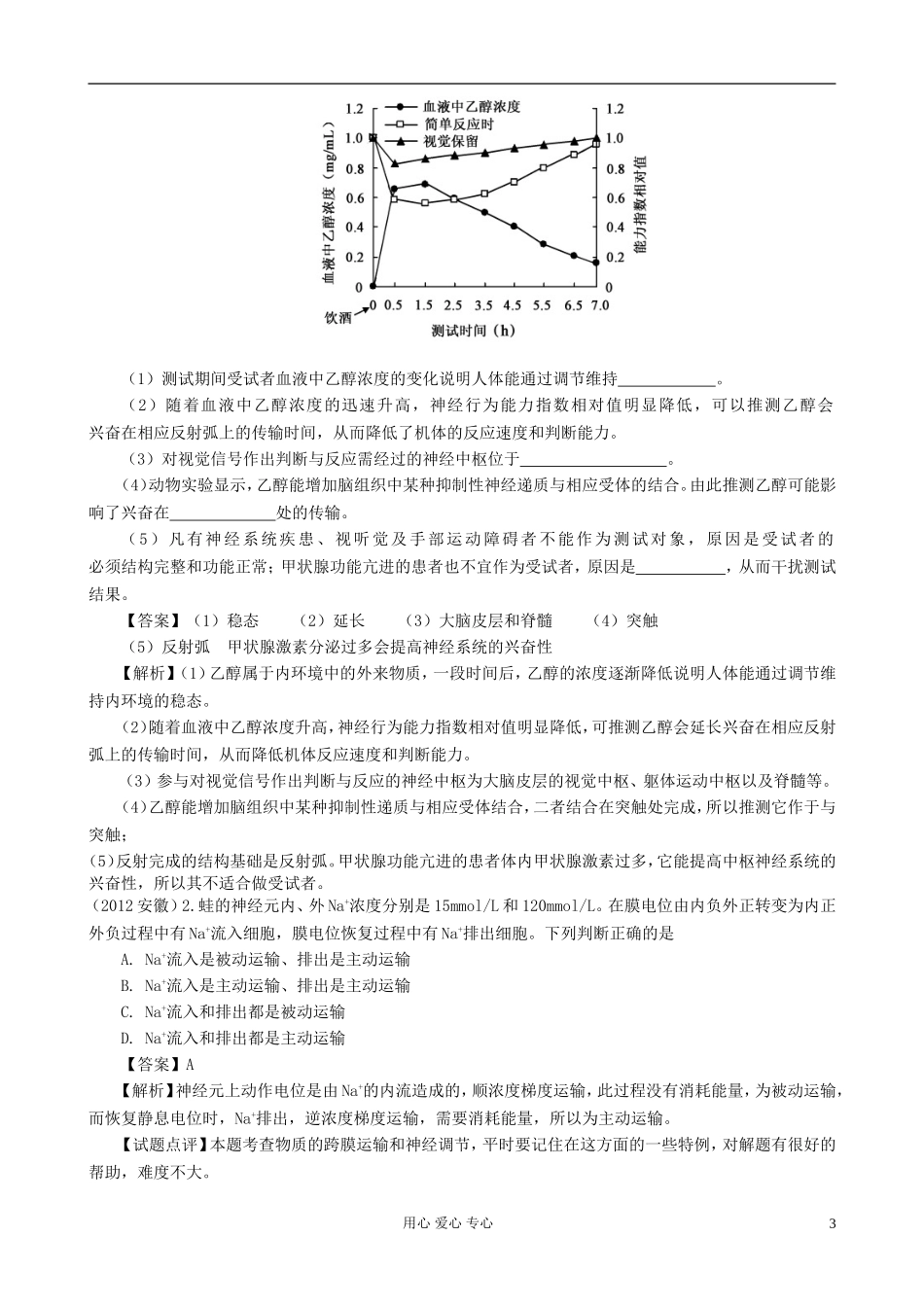 【07-12】6年高考生物真题按知识点分类汇编-神经冲动的产生和传导_第3页