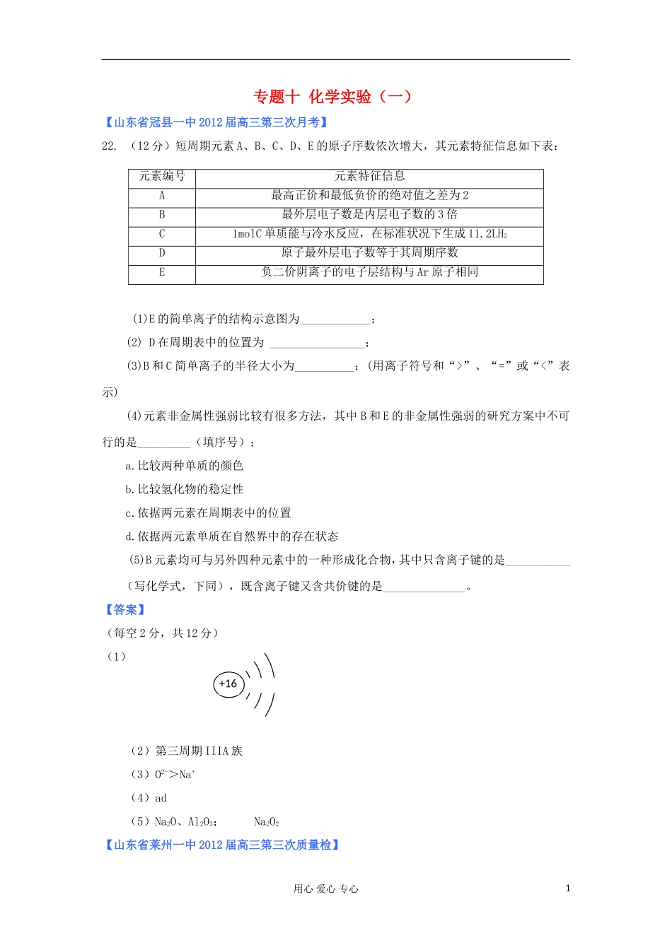 山东省2012年高考化学-各地市最新试题分类大汇编16-专题十化学实验(一)_第1页