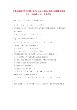九年级数学上学期寒假作业 二次函数(九) 北师大版试卷