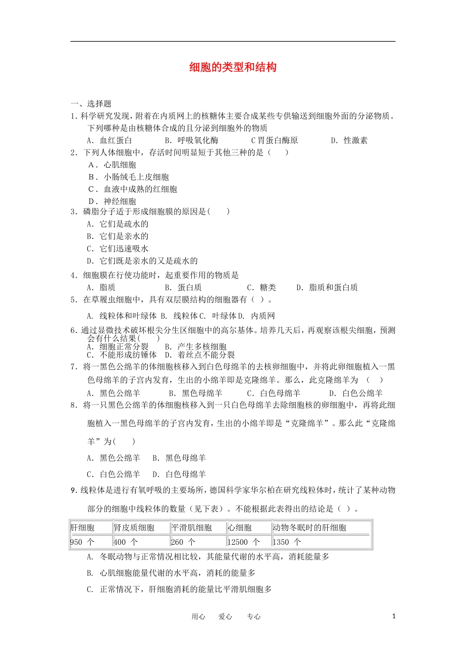 2012高一生物-3.2细胞的类型和结构47每课一练-苏教版必修1_第1页