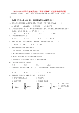 九年级化学上学期第五次 周学习清单 反馈测试试卷试卷
