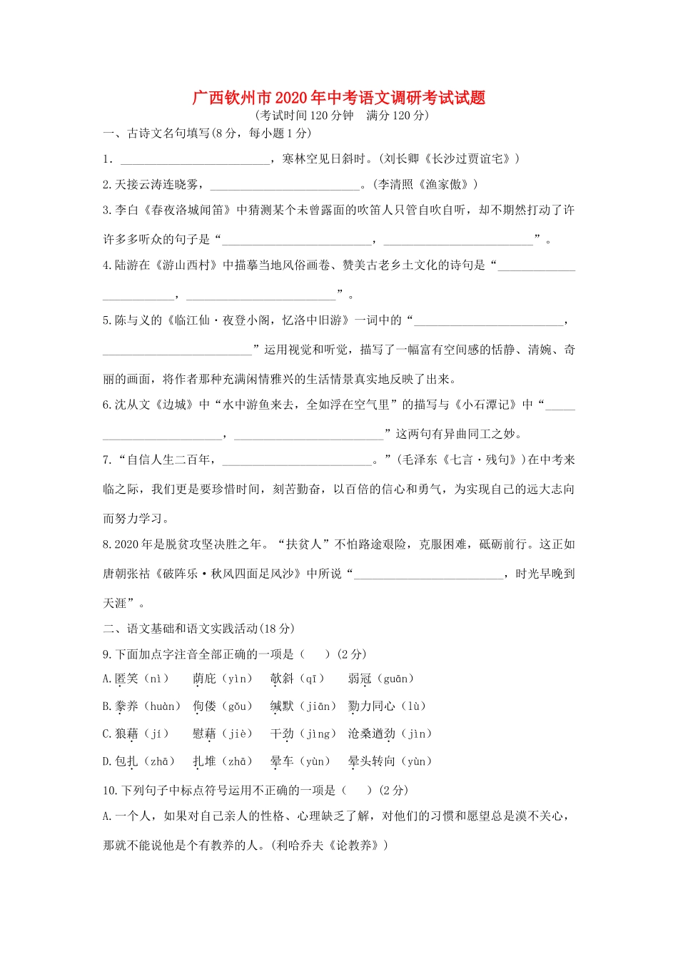 中考语文调研考试试卷_第1页