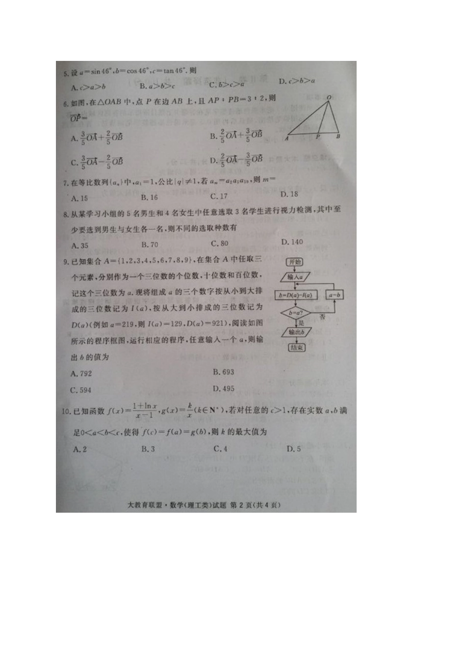 四川省广安市高三数学第一次诊断性考试试卷 理试卷_第2页