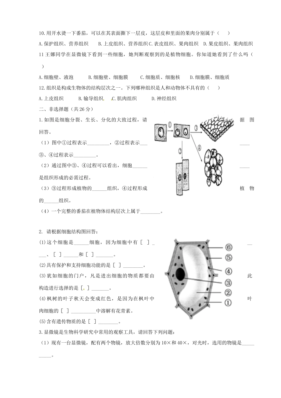 山东省枣庄市台儿庄区涧头二中七年级生物阶段性诊断试卷 新人教版试卷_第2页