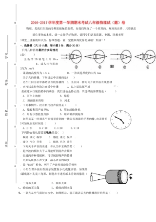 宁夏红寺堡区 八年级物理上学期期末考试试卷