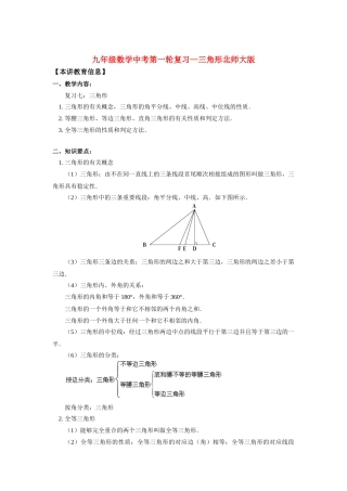 九年级数学中考第一轮复习—三角形北师大版知识精讲试卷