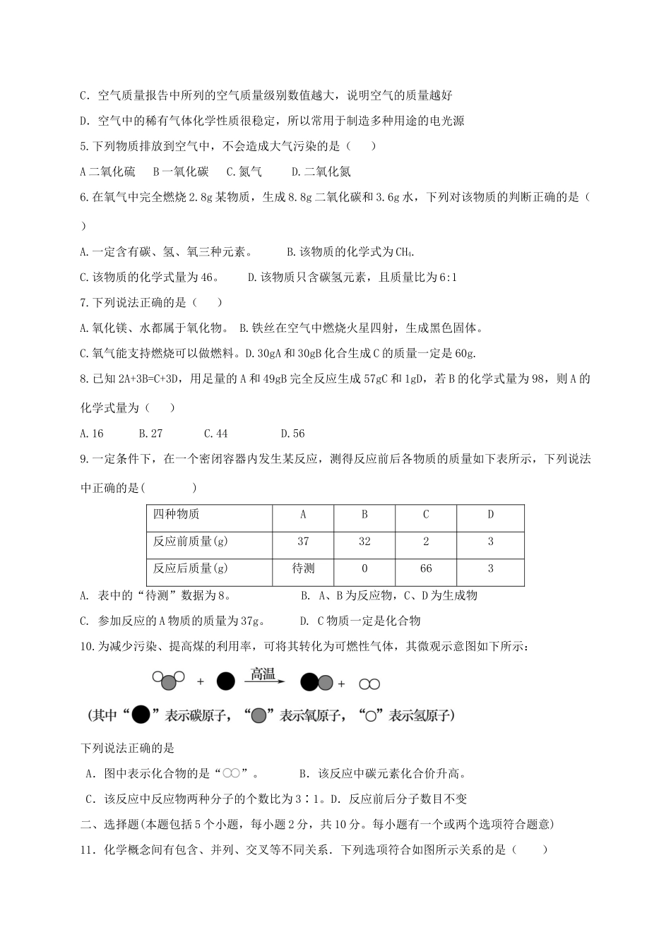 山东省龙口市 八年级化学下学期期中试卷(五四制)试卷_第2页