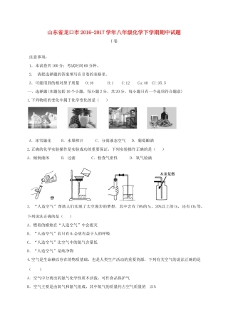 山东省龙口市 八年级化学下学期期中试卷(五四制)试卷