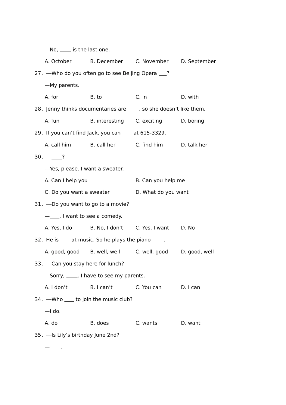 四川省岳池县二中10-11学年度七年级英语上学期模拟检测 人教新目标版试卷_第3页