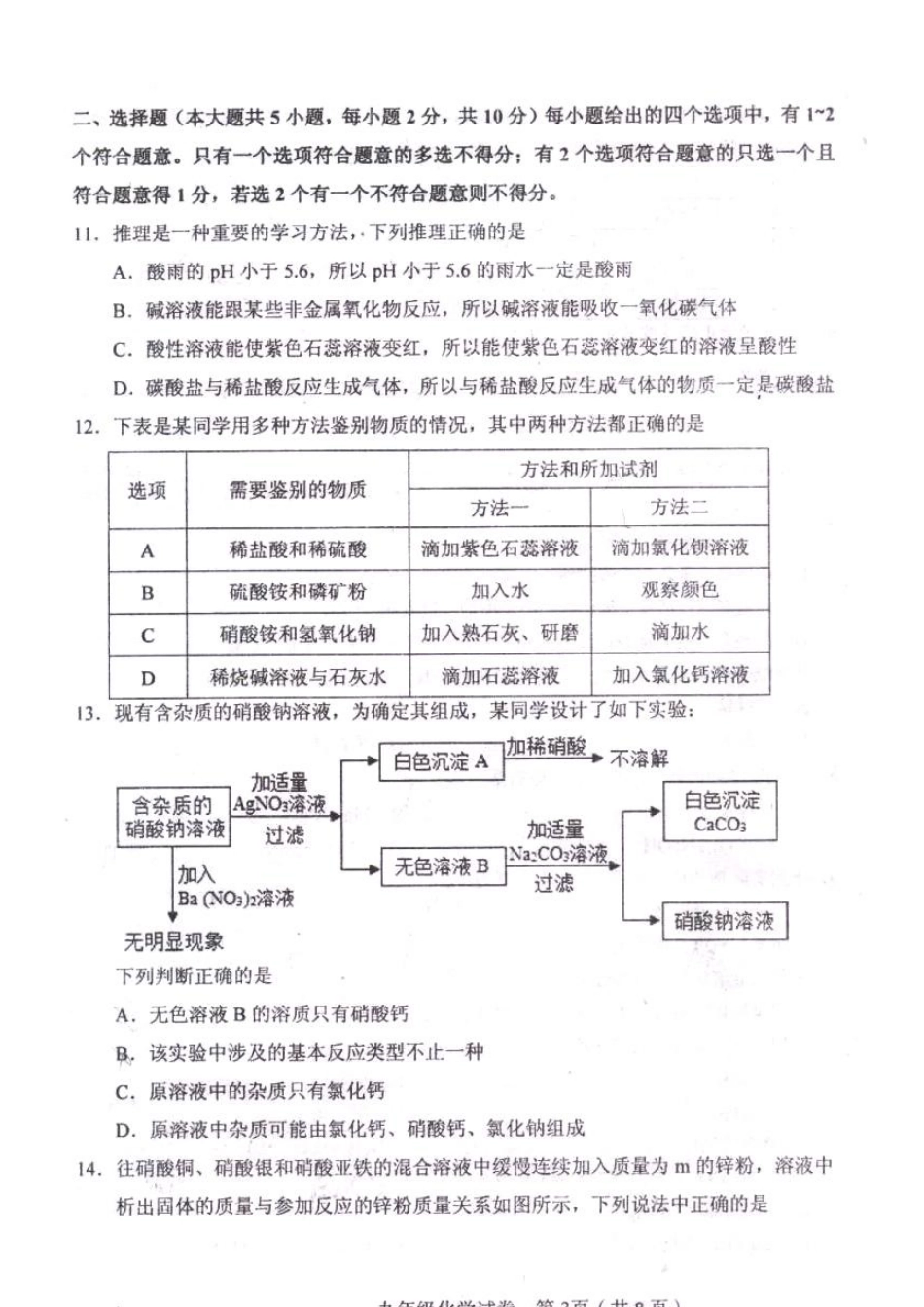 九年级化学结课质量检测试卷(pdf)试卷_第3页
