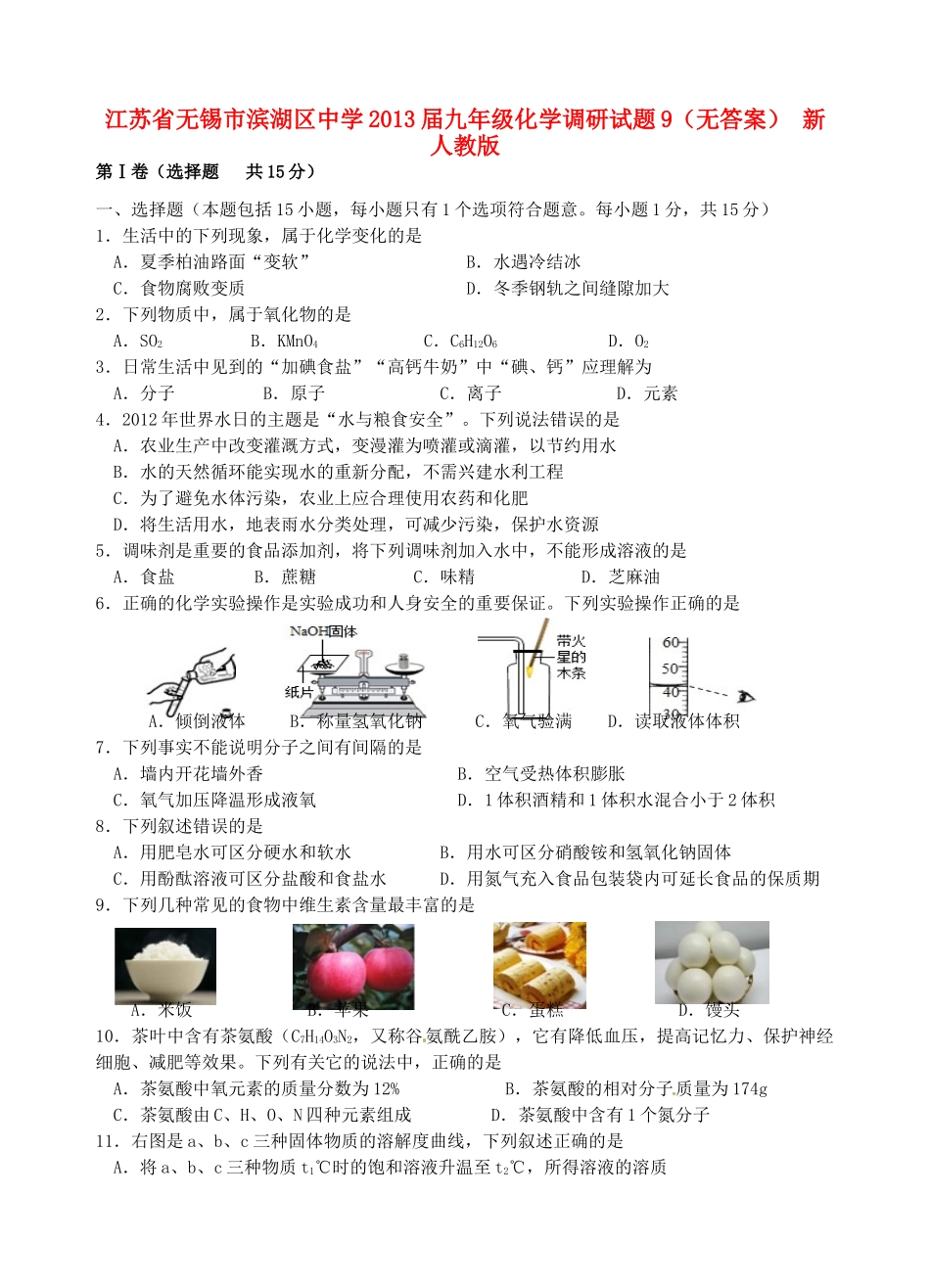 九年级化学调研试卷9 新人教版试卷_第1页