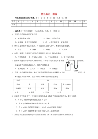 九年级化学下册 第九单元 溶液综合测试(新版)新人教版试卷